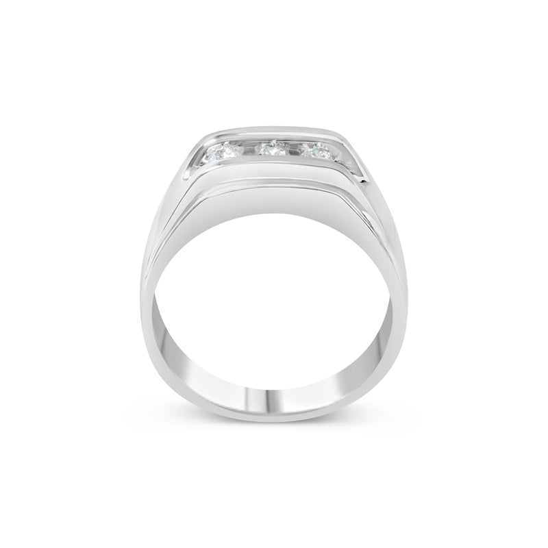 Bids.com Men's .925 Sterling Silver 1/3 Cttw Diamond Channel Set 3 Stone Ring Band (I-J Color, I3 Clarity) - Ring Size 10 Rings