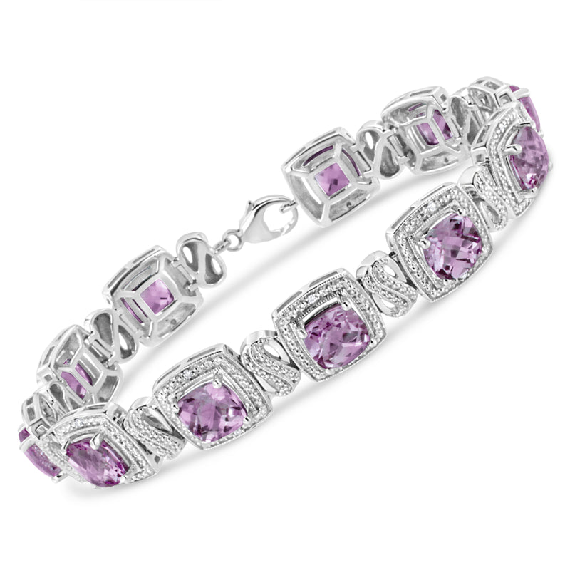 Bids.com .925 Sterling Silver 7x7 mm Cushion Cut Purple Amethyst and 1/10 cttw Round Cut Diamond Square Shape Tennis Bracelet (I-J Color, I1-I2 Clarity) - 7" Bracelets