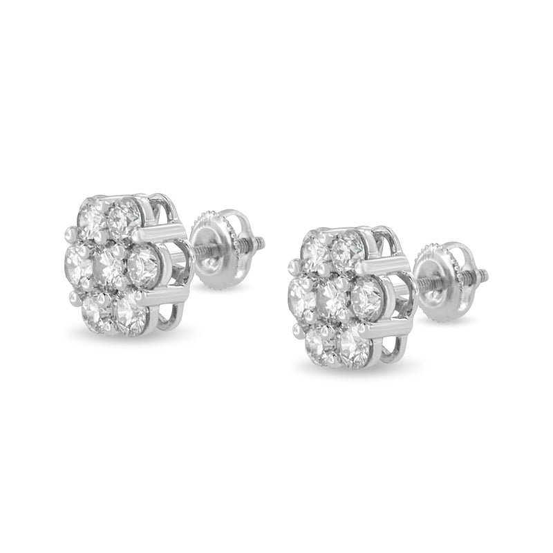 Bids.com 14K White Gold 3 cttw Prong Set Round-Cut Diamond Floral Cluster Stud Earring (I-J Color, SI1-SI2 Clarity) Earrings