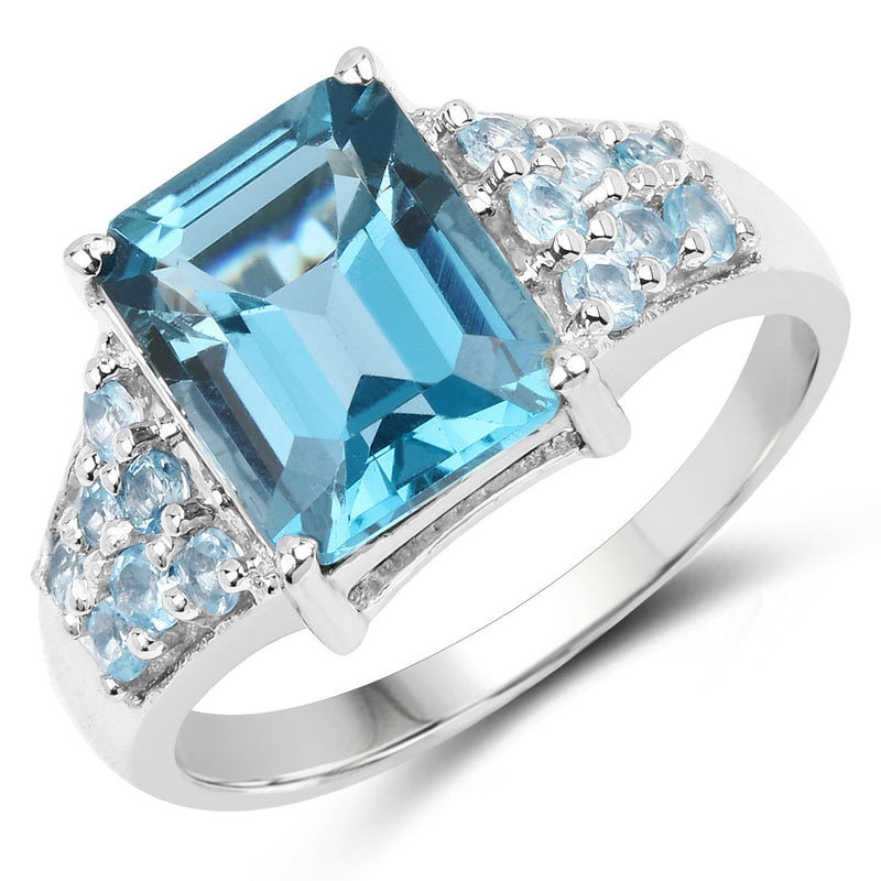 Bids.com 4.39 Carat Genuine London Blue Topaz and Swiss Blue Topaz .925 Sterling Silver Ring Rings