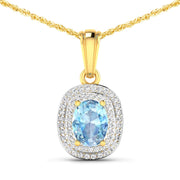 Bids.com 1.35 Carat Genuine Aquamarine and White Diamond 14K Yellow Gold Pendant Pendants