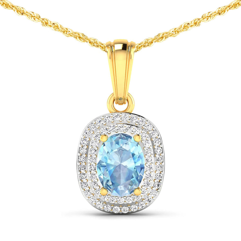 Bids.com 1.35 Carat Genuine Aquamarine and White Diamond 14K Yellow Gold Pendant Pendants
