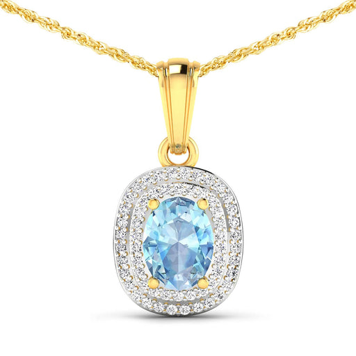Bids.com 1.35 Carat Genuine Aquamarine and White Diamond 14K Yellow Gold Pendant Pendants