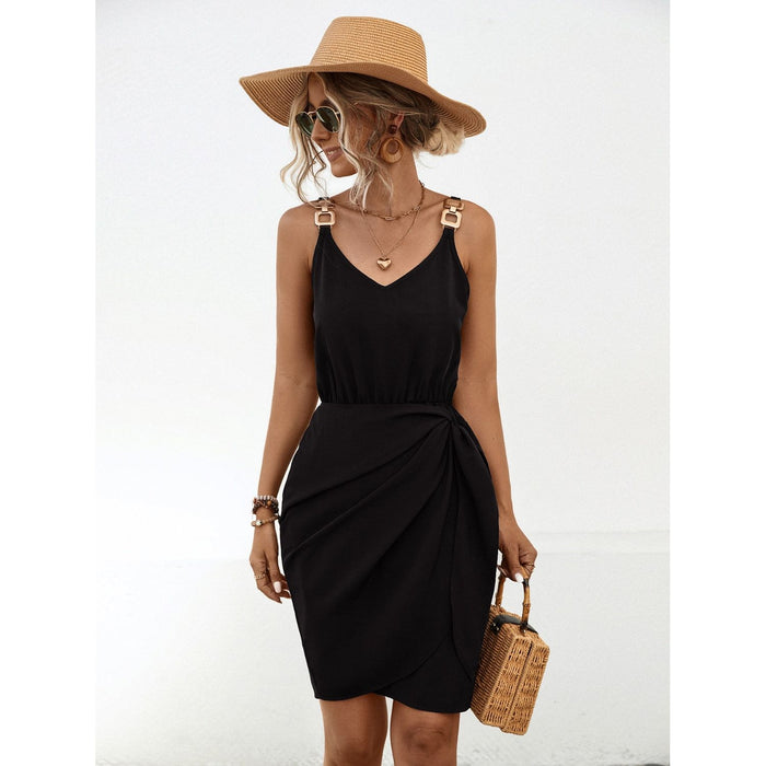 Twisted V-Neck Sleeveless Mini Dress