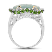 Bids.com Two Tone Plated 9.12 Carat Genuine Milky Aquamarine and Chrome Diopside .925 Sterling Silver Ring Rings