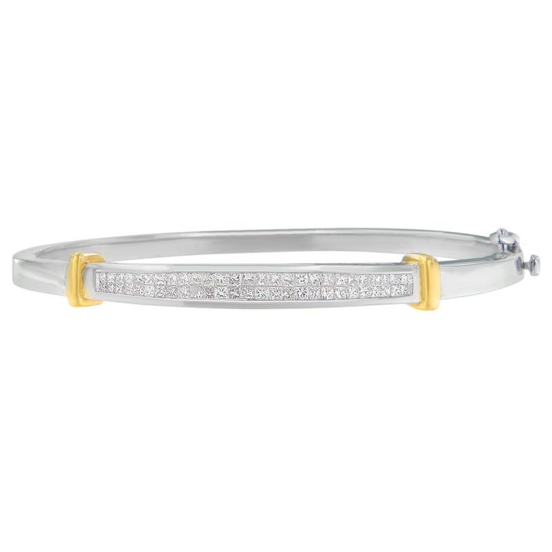 Bids.com 14K Two-Toned Gold Princess Cut Diamond Fashion Bangle (1 cttw, H-I Color, SI1-SI2 Clarity) Bracelets