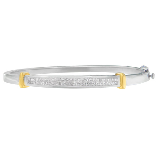 Bids.com 14K Two-Toned Gold Princess Cut Diamond Fashion Bangle (1 cttw, H-I Color, SI1-SI2 Clarity) Bracelets