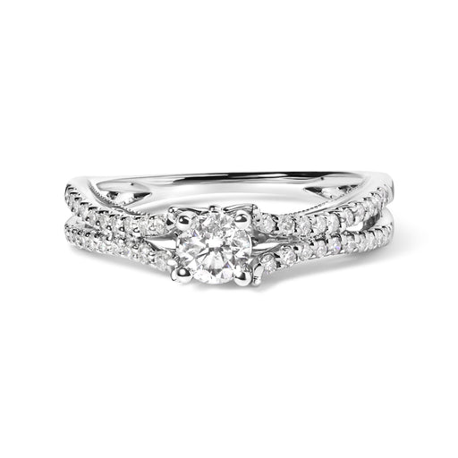 Bids.com 14K White Gold 5/8 Cttw Diamond Split Shank Engagement Ring  (G-H Color, VS2-SI1 Clarity) - Size 7 Rings