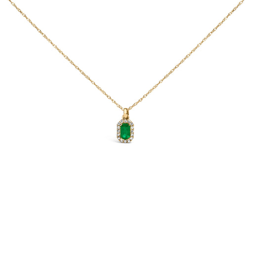 Bids.com 10K Yellow Gold 5x3mm Green Emerald and Diamond Accent Halo Octagonal Shape 18" Pendant Necklace (I-J Color, I1-I2 Clarity) Necklaces