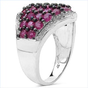 Bids.com 2.76 Carat Genuine Ruby & White Topaz .925 Sterling Silver Ring Rings