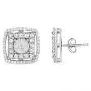 Bids.com .925 Sterling Silver 1.0 Cttw Round Diamond Double Halo and Disc Stud Earring (I-J Color, I2-I3 Clarity) Earrings