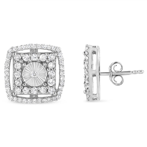 Bids.com .925 Sterling Silver 1.0 Cttw Round Diamond Double Halo and Disc Stud Earring (I-J Color, I2-I3 Clarity) Earrings