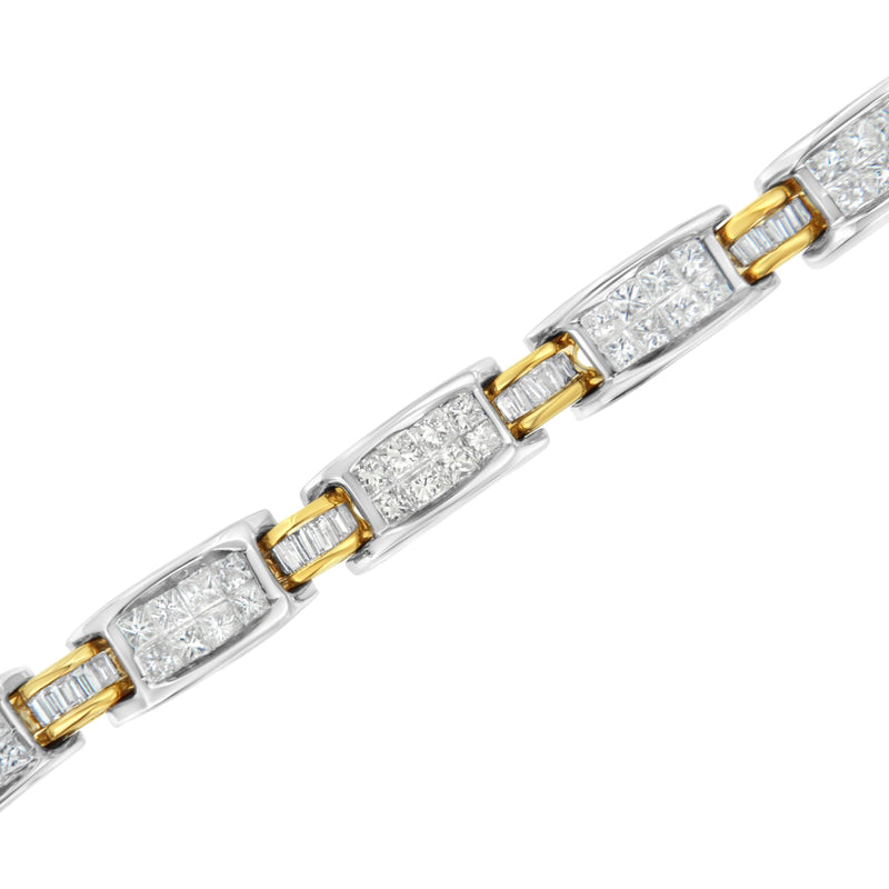 Bids.com 14K Two-Tone Gold Princess and Baguette-Cut Diamond Link Bracelet (3.00 cttw, H-I Color, SI1-SI2 Clarity) Bracelets