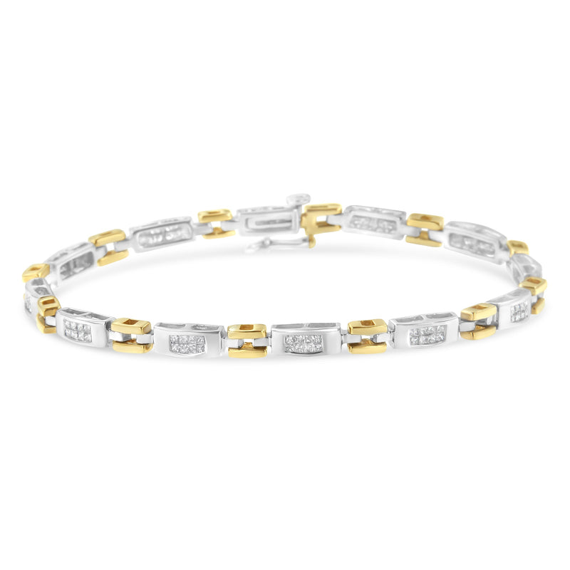 Bids.com 10K Two-Tone Gold Princess Cut Diamond Geo Link Bracelet (1.00 cttw, H-I Color, SI1-SI2 Clarity) Bracelets