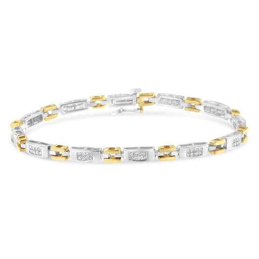 Bids.com 10K Two-Tone Gold Princess Cut Diamond Geo Link Bracelet (1.00 cttw, H-I Color, SI1-SI2 Clarity) Bracelets