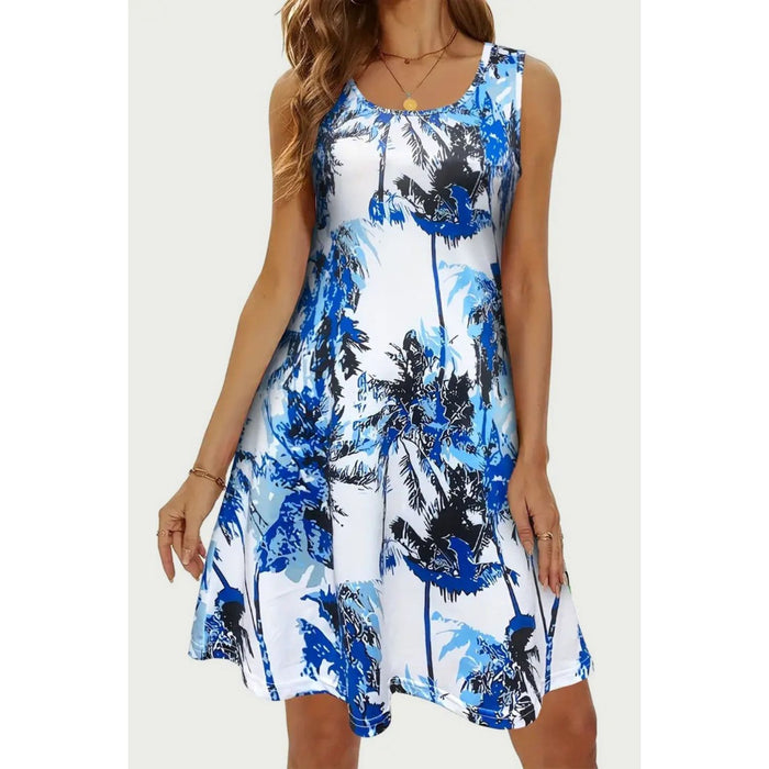 Printed Scoop Neck Wide Strap Mini Dress