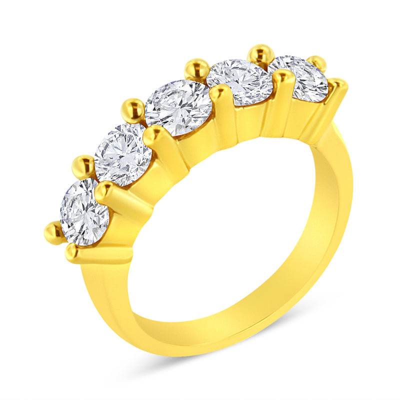 Bids.com 14K Yellow Gold Plated .925 Sterling Silver 2.0 Cttw Shared Prong Set Diamond 5 Stone Wedding Band Ring (J-K Color, I1-I2 Clarity) - Size 7 Rings
