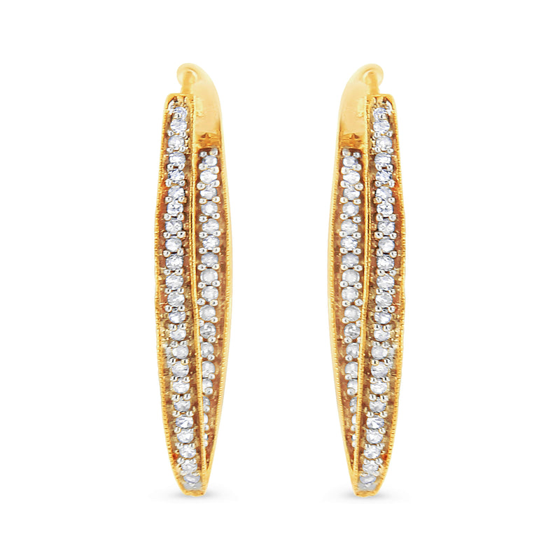 Bids.com 10K Yellow Gold 1/2 Cttw Round-Cut Diamond Modern Hoop Earrings (I-J Color, I2-I3 Clarity) Earrings