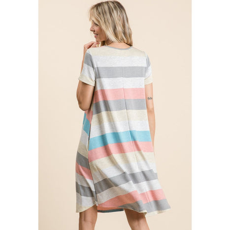 Striped Short Sleeve Dress with Pockets