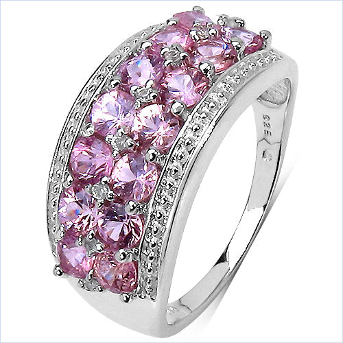 Bids.com 2.00 Carat Genuine Pink Sapphire & White Topaz .925 Sterling Silver Ring Rings