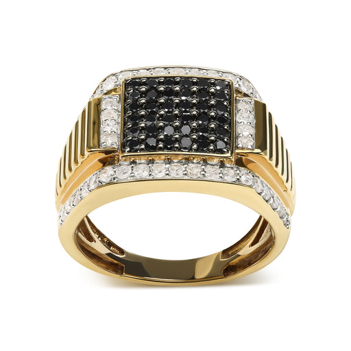 Bids.com Men's 14K Yellow Gold Plated .925 Sterling Silver 1 1/2 Cttw White and Black Treated Diamond Cluster Ring (Black / I-J Color, I2-I3 Clarity) - Size 10 Rings