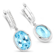 Bids.com 15.13 Carat Genuine Blue Topaz and White Diamond .925 Sterling Silver Earrings Earrings