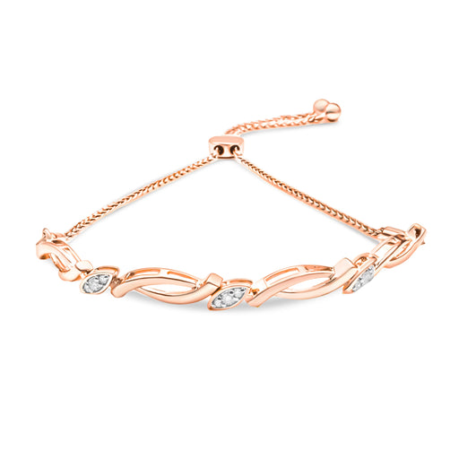 Bids.com 14K Rose Gold Plated .925 Sterling Silver 1/10 Cttw Diamond Alternating Swirl link Bolo Bracelet (I-J Color, I2-I3 Clarity) - 6" to 9" Adjustable Bracelets