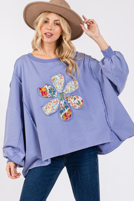 Flower Patch Dropped Shoulder Oversize Top