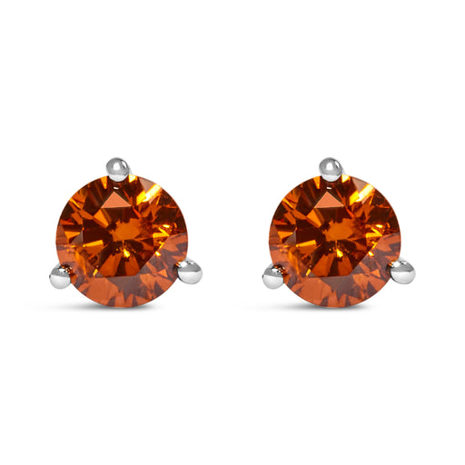Bids.com 14K White Gold 1/2 Cttw Lab-Grown Round Brilliant-Cut Orange Diamond Classic 3-Prong Martini set Stud Earrings (Orange Color, VS1-VS2 Clarity) Earrings