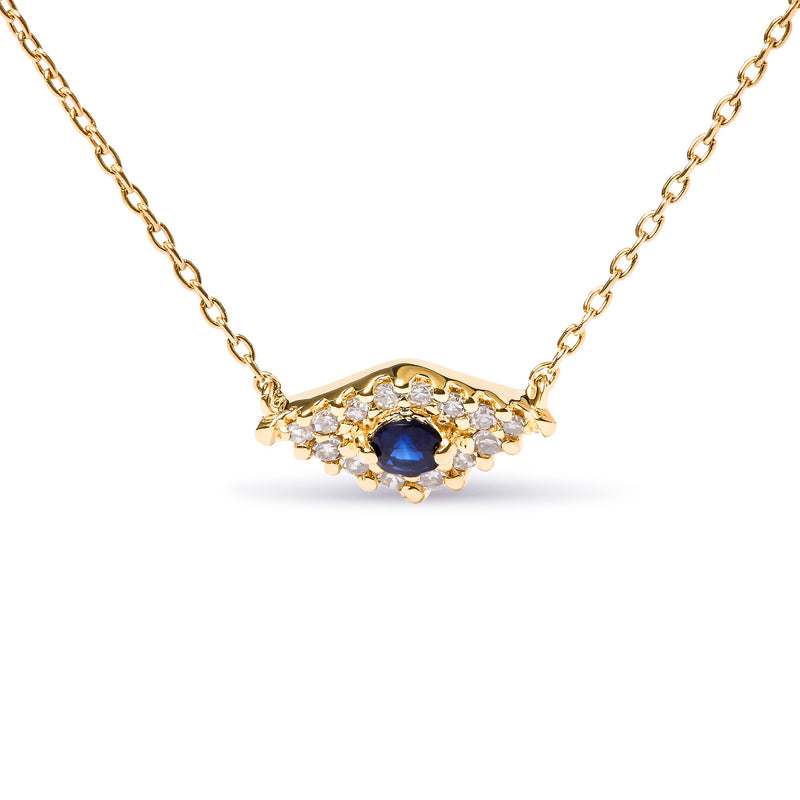 Bids.com 10K Yellow Gold Blue Sapphire and Diamond Accented Evil Eye 18" Inch Pendant Necklace (H-I Color, I1-I2 Clarity) Necklaces