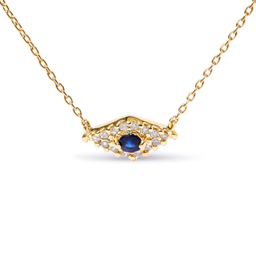 Bids.com 10K Yellow Gold Blue Sapphire and Diamond Accented Evil Eye 18" Inch Pendant Necklace (H-I Color, I1-I2 Clarity) Necklaces
