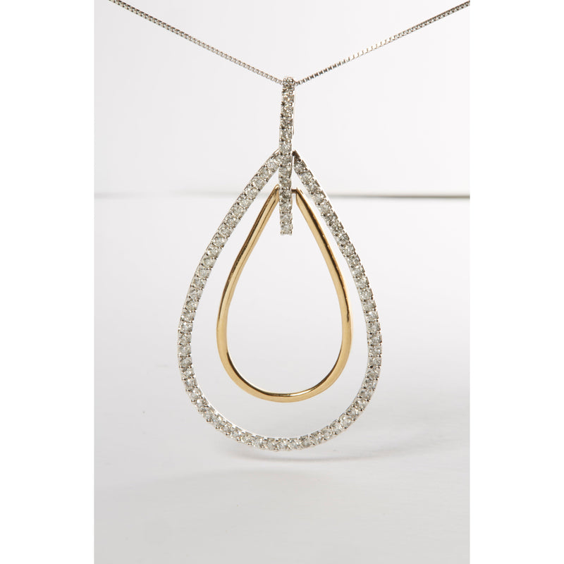 Bids.com 14K Two-Tone Gold Round Cut Diamond Double Burst Pendant Necklace (1.00 cttw, H-I Color, SI2-I1 Clarity) Necklaces