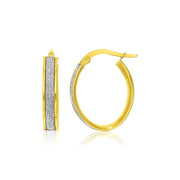 Bids.com 14k Two-Tone Gold Glitter Center Oval Hoop Earrings Earrings