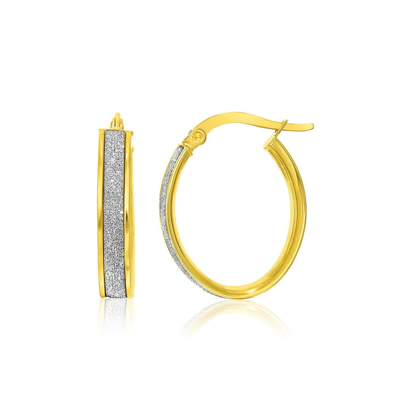 Bids.com 14k Two-Tone Gold Glitter Center Oval Hoop Earrings Earrings