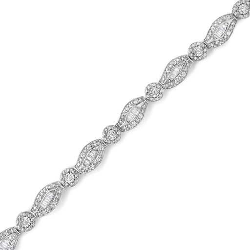 Bids.com .925 Sterling Silver 1 cttw Diamond Double Leaf and Bezel Link Bracelet (I-J Clarity, I2-I3 Color) - Size 7.25" Bracelets
