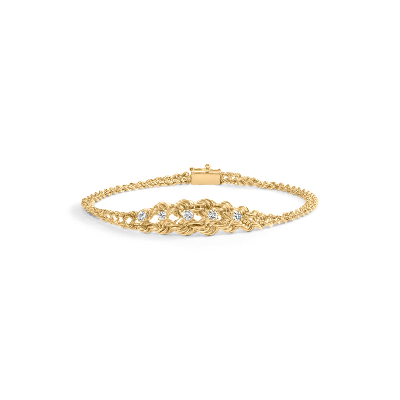 Bids.com 10K Yellow Gold 1/4 Cttw Round-Cut Diamond Basket Weave Rope Chain Style 7" Bracelet (H-I Color, I1-I2 Clarity) Bracelets