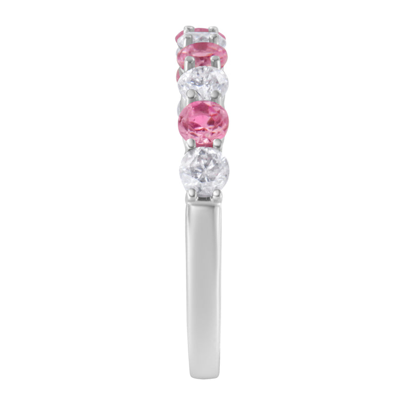Bids.com 10KT White Gold 1/2 cttw Diamond and 3MM Created Blue Sapphire Gemstone Band Ring (H-I, I1-I2) - Size 7 Rings