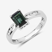 Bids.com 1.19 Carat Genuine Green Tourmaline and White Diamond 14K White Gold Ring Rings