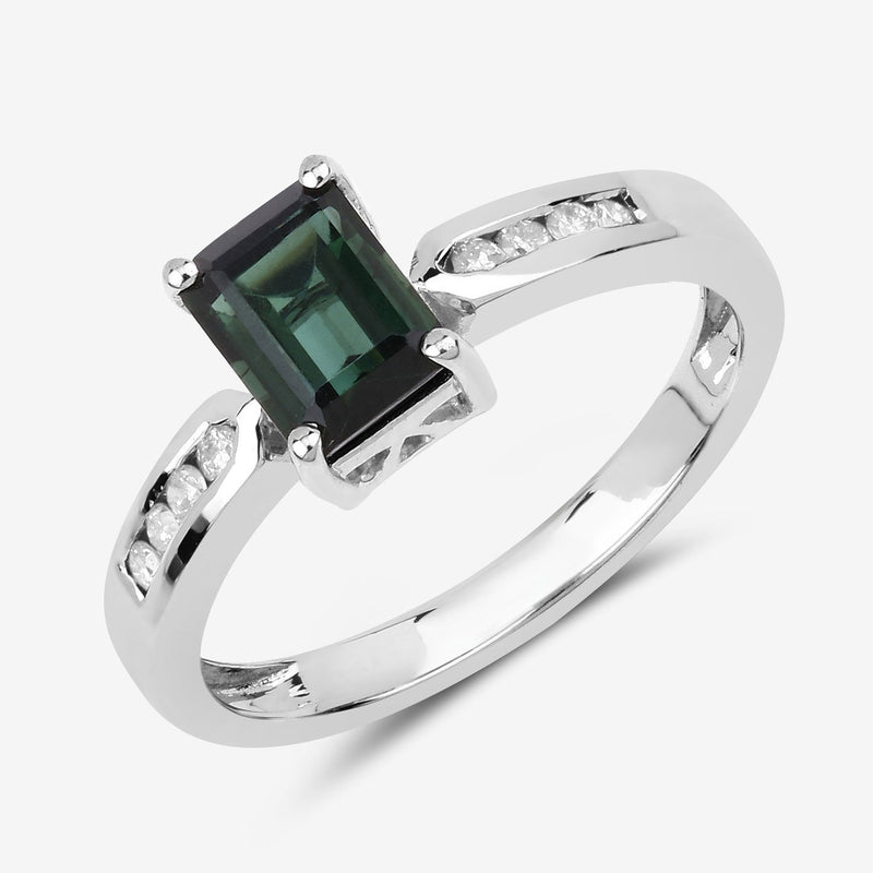 Bids.com 1.19 Carat Genuine Green Tourmaline and White Diamond 14K White Gold Ring Rings