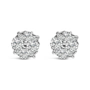 Bids.com .925 Sterling Silver 1/2 cttw Prong Set Round-Cut Diamond Cluster Stud Earring (I-J Color, I2-I3 Clarity) Earrings