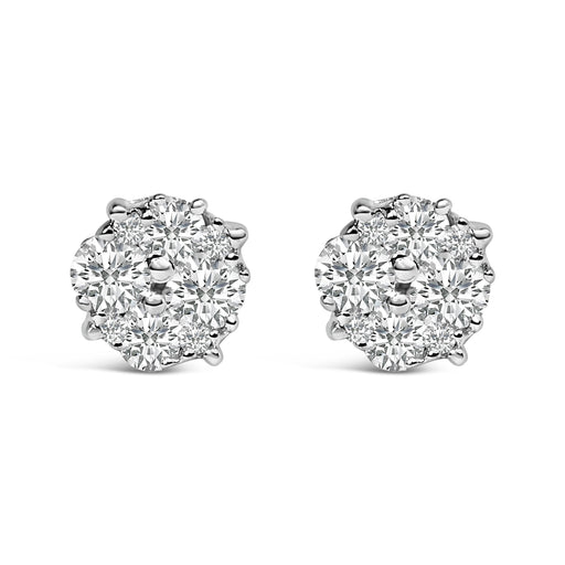Bids.com .925 Sterling Silver 1/2 cttw Prong Set Round-Cut Diamond Cluster Stud Earring (I-J Color, I2-I3 Clarity) Earrings