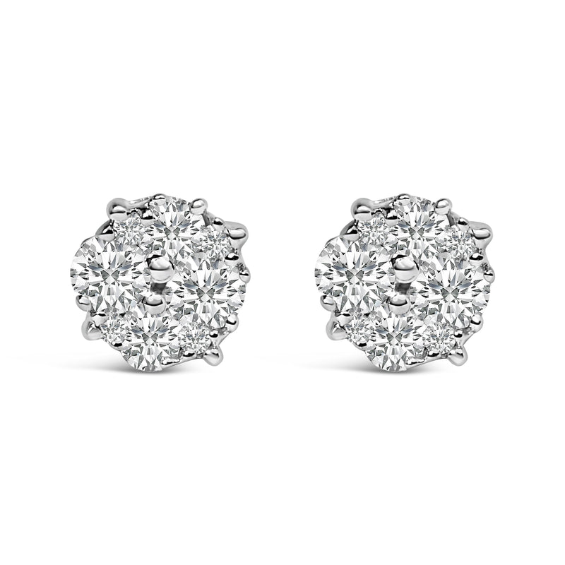Bids.com .925 Sterling Silver 1/2 cttw Prong Set Round-Cut Diamond Cluster Stud Earring (I-J Color, I2-I3 Clarity) Earrings