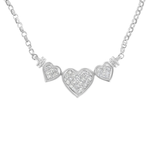 Bids.com 14K White Gold 1.0 Cttw Princess Cut Diamond Three Heart 18" Statement Pendant Necklace (H-I Color, SI2-I1 Clarity) Necklaces