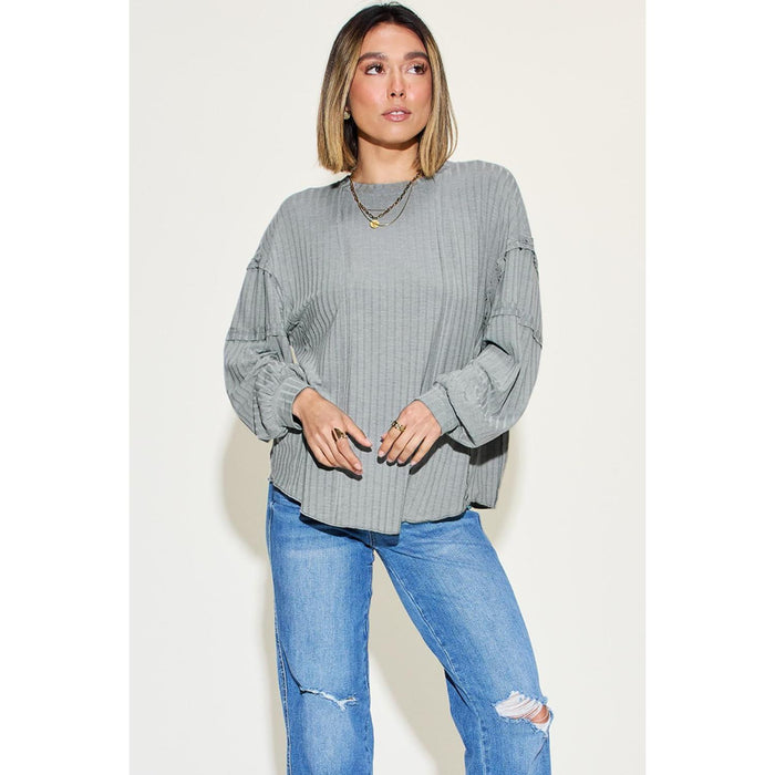 Basic Bae Ribbed Round Neck Long Sleeve T-Shirt