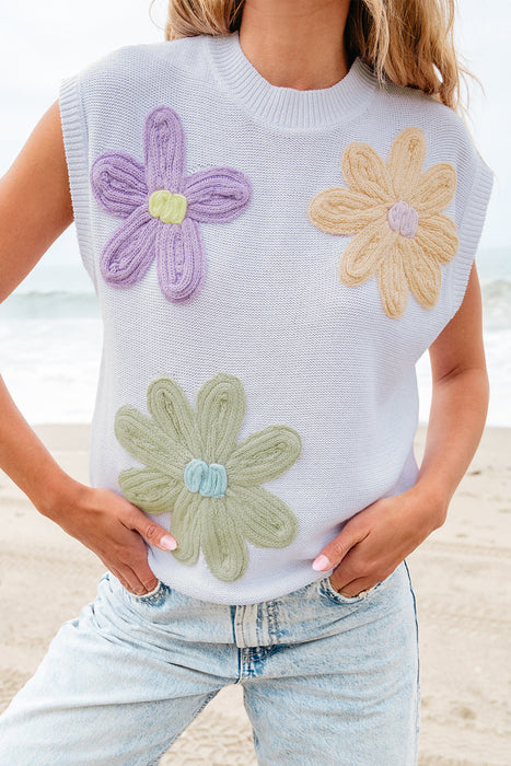 Crochet Flower Knit Short Sleeve Sweater Top