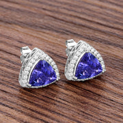 Bids.com 4.62 Carat Genuine Tanzanite and White Diamond 14K White Gold Earrings Earrings