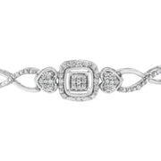 Bids.com .925 Sterling Silver Diamond Cushion Frame Heart-Sides Twist 4â€-10â€ Adjustable Bolo Tennis Bolo Bracelet (I-J Color, I3 Clarity) Bracelets