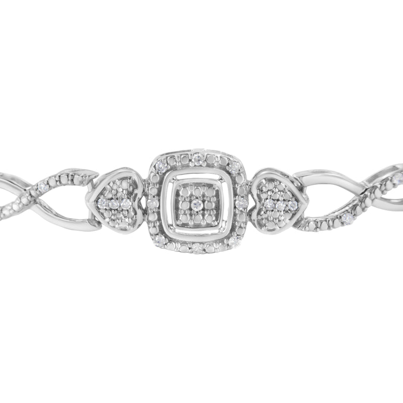 Bids.com .925 Sterling Silver Diamond Cushion Frame Heart-Sides Twist 4â€-10â€ Adjustable Bolo Tennis Bolo Bracelet (I-J Color, I3 Clarity) Bracelets