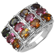 Bids.com 3.72 Carat Genuine Multi Tourmaline .925 Sterling Silver Ring Rings White Smoke size 6.00,size 7.00,size 8.00,size 9.00,size 10.00,size 11.00,size 12.00,size 5.00