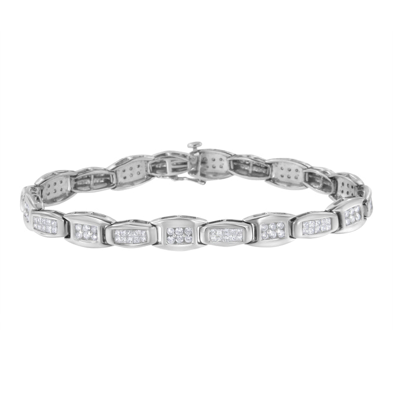 Bids.com 14K White Gold 2-1/2 Cttw Round-Brilliant & Baguette Cut Diamond 7" Alternating Flared Links Tennis Bracelet (H-I Color, SI1-SI2 Clarity) Bracelets
